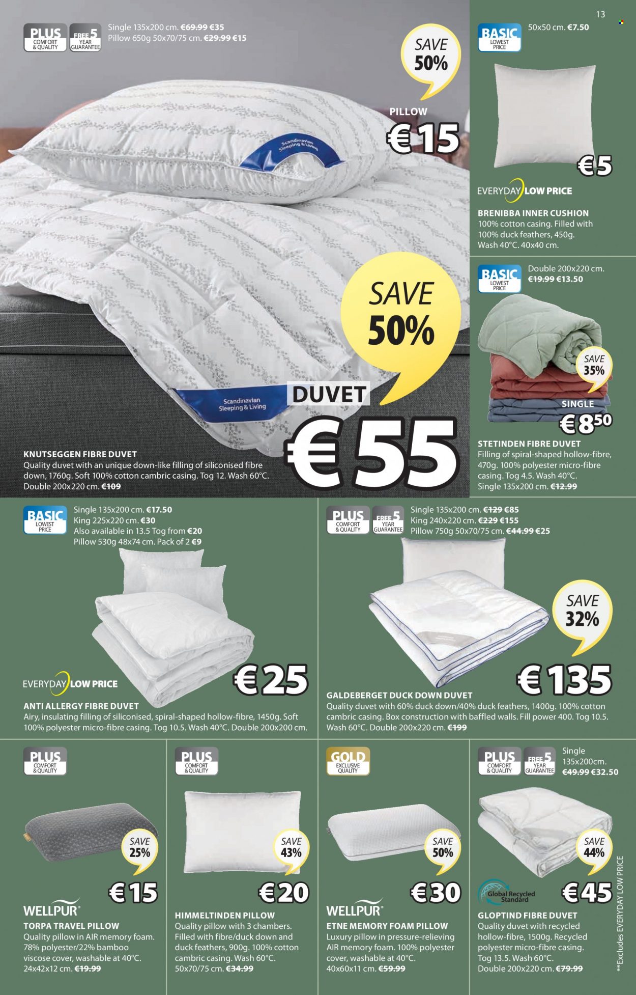 thumbnail - JYSK offer  - 16.09.2021 - 29.09.2021 - Sales products - cushion, duvet, pillow, foam pillow. Page 13.