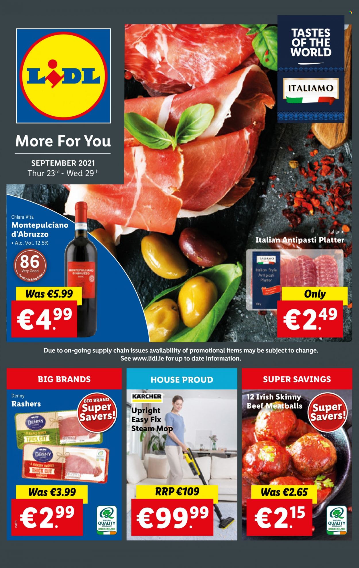 thumbnail - Lidl offer  - 23.09.2021 - 29.09.2021 - Sales products - meatballs, mop, steam cleaner, Kärcher. Page 1.