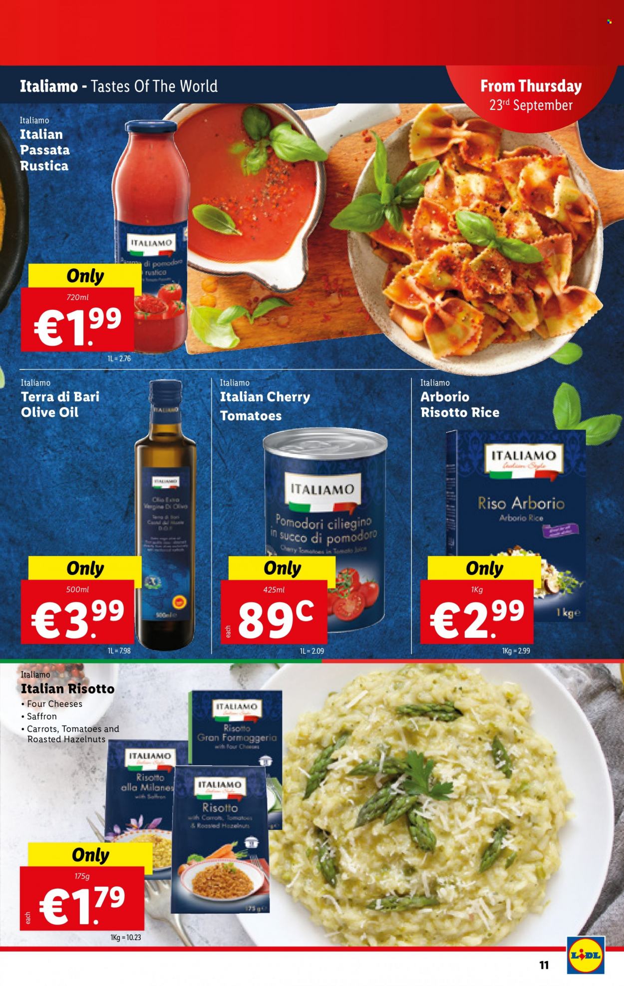 thumbnail - Lidl offer  - 23.09.2021 - 29.09.2021 - Sales products - cherries, cheese, rice, olive oil, oil, hazelnuts. Page 11.