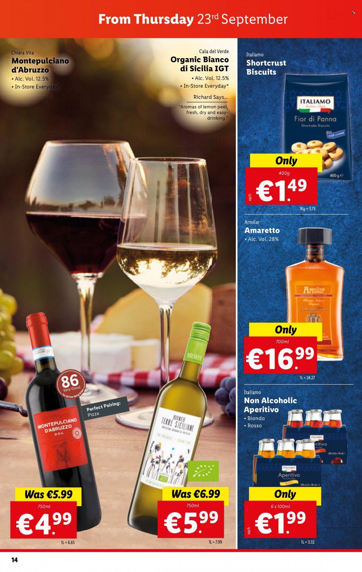 thumbnail - Lidl offer  - 23.09.2021 - 29.09.2021 - Sales products - pizza, biscuit, Amaretto. Page 14.