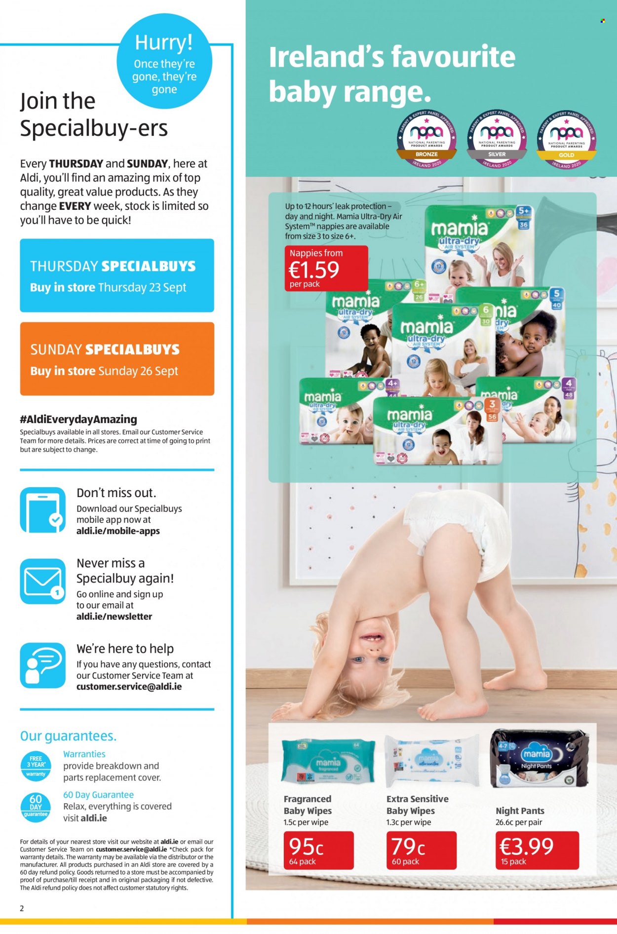 thumbnail - Aldi offer  - 23.09.2021 - 29.09.2021 - Sales products - wipes, pants, baby wipes, nappies. Page 2.