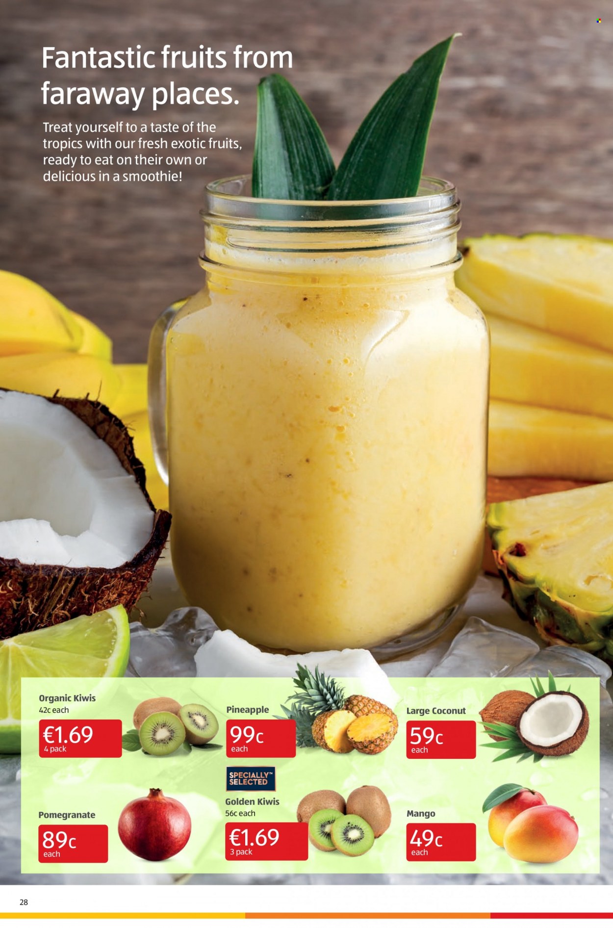 thumbnail - Aldi offer  - 23.09.2021 - 29.09.2021 - Sales products - kiwi, pineapple, coconut, pomegranate, smoothie. Page 28.