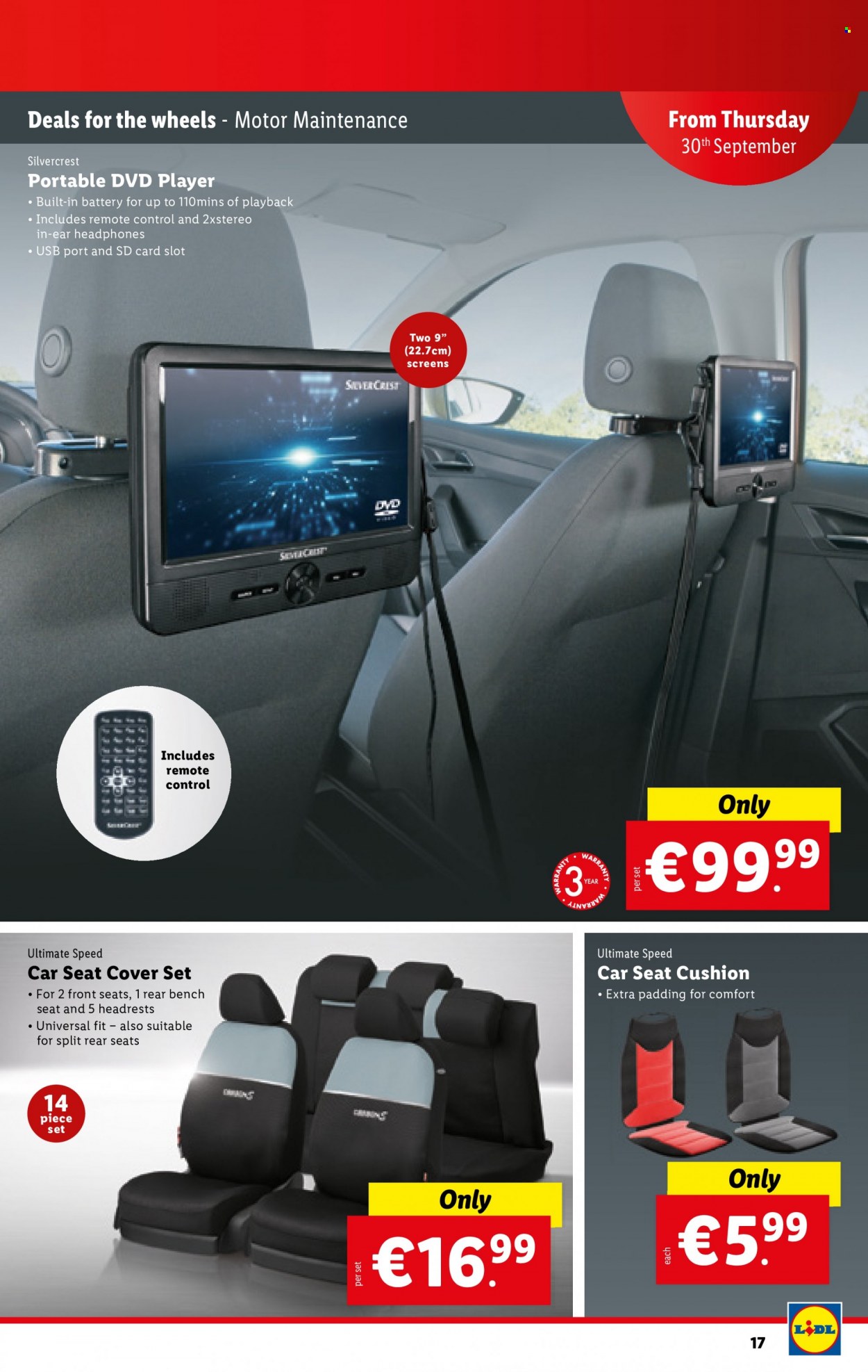 thumbnail - Lidl offer  - 30.09.2021 - 06.10.2021 - Sales products - SilverCrest, cushion, quilt cover set, memory card, dvd player, headphones. Page 17.