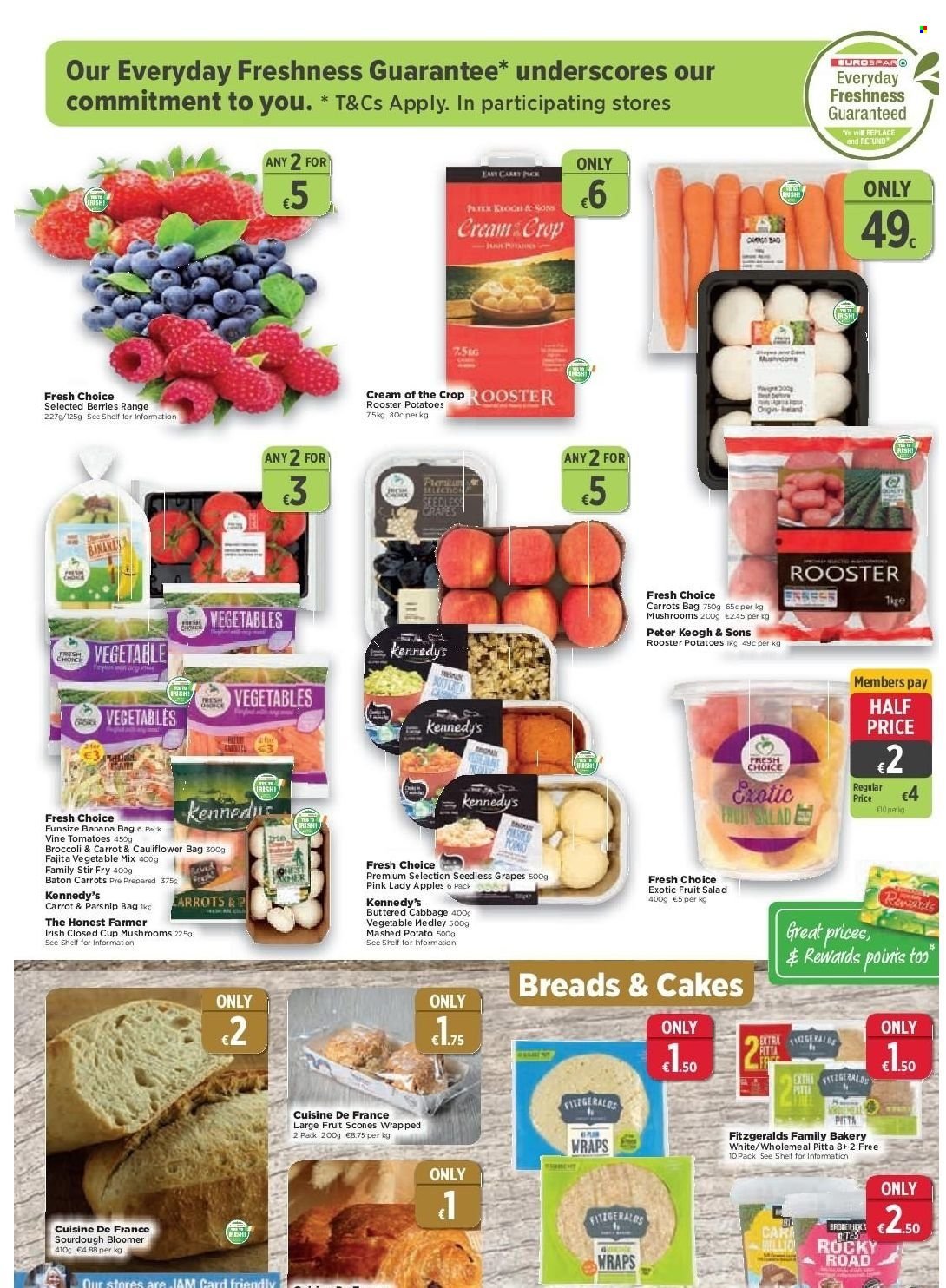 EUROSPAR offer  - 30.9.2021 - 20.10.2021 - Sales products - seedless grapes, pita, cake, wraps, broccoli, cabbage, carrots, potatoes, salad, grapes, apples, Pink Lady apples, fajita, fruit salad, jam, L'Or. Page 3.