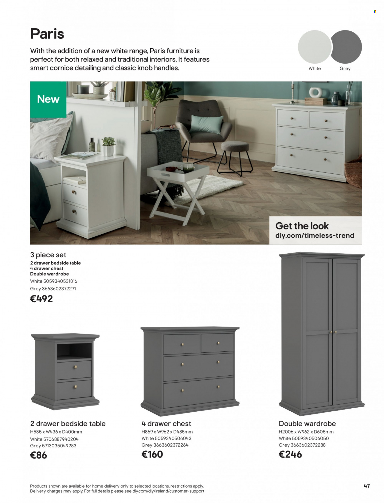 thumbnail - B&Q offer  - Sales products - table, wardrobe, bedside table. Page 47.