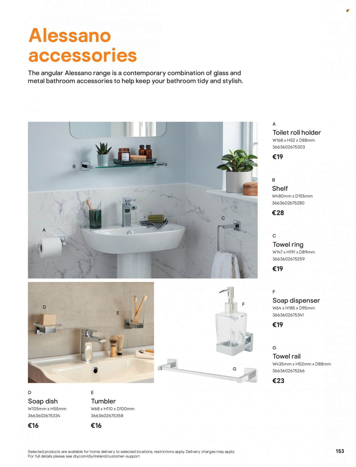 thumbnail - B&Q offer  - Sales products - shelves, soap dish, soap dispenser, toilet roll holder, towel hanger, holder, dispenser. Page 153.