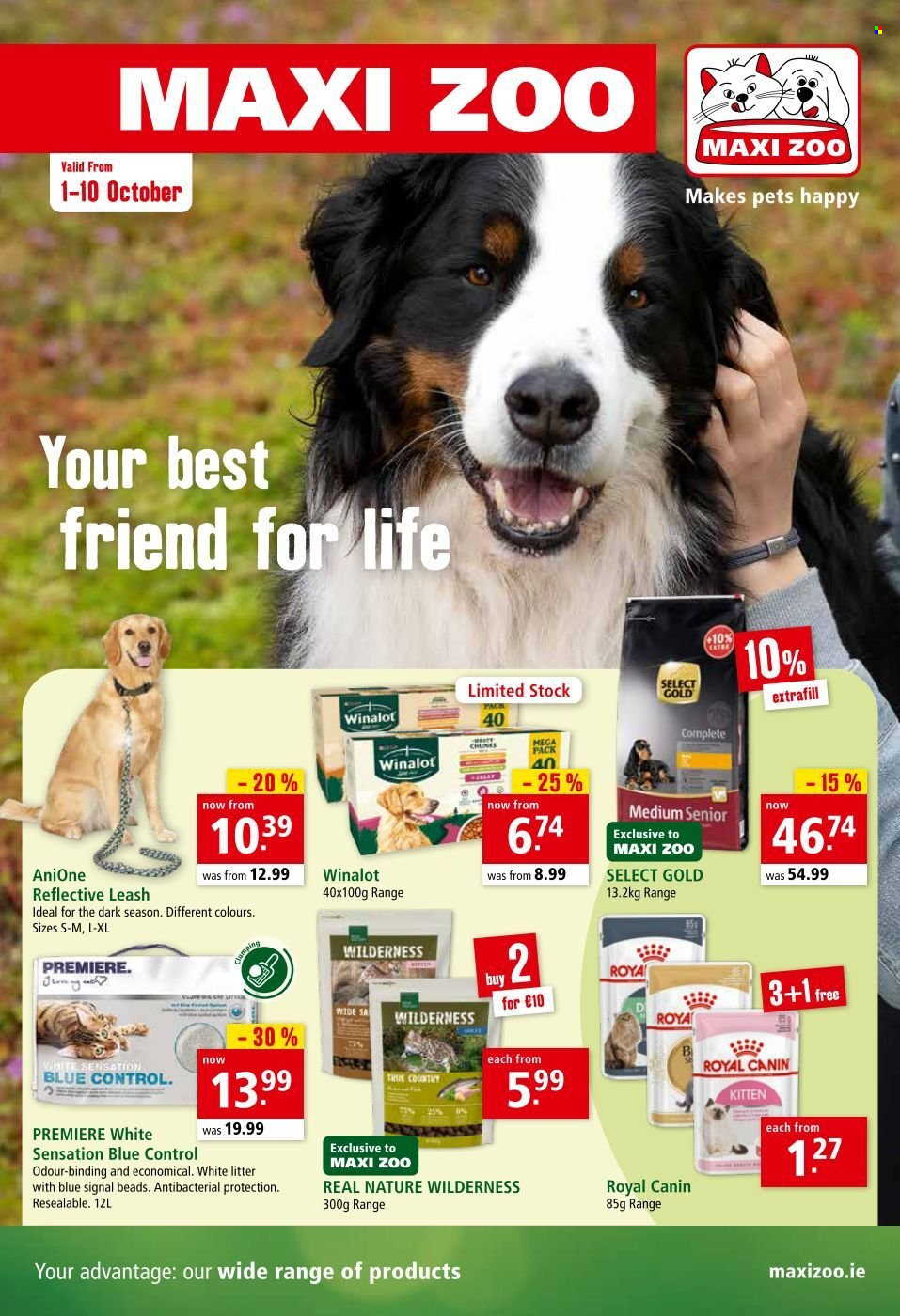 thumbnail - Maxi Zoo offer  - 01.10.2021 - 10.10.2021 - Sales products - PREMIERE, AniOne, Royal Canin, Winalot, Select Gold, REAL NATURE. Page 1.