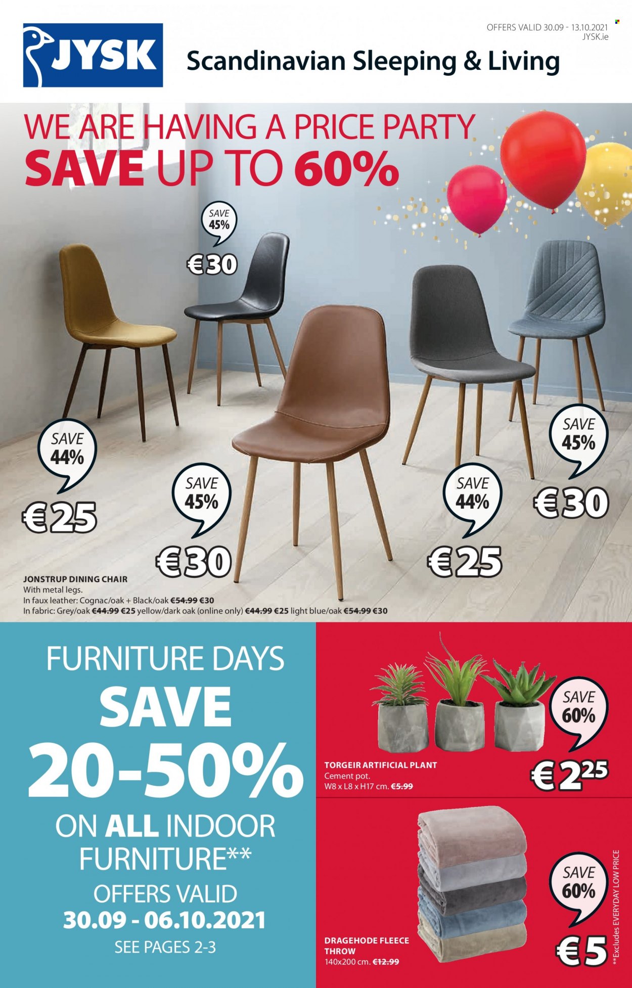 thumbnail - JYSK offer  - 30.09.2021 - 13.10.2021 - Sales products - chair, dining chair, artificial plant, pot, chair pad. Page 1.