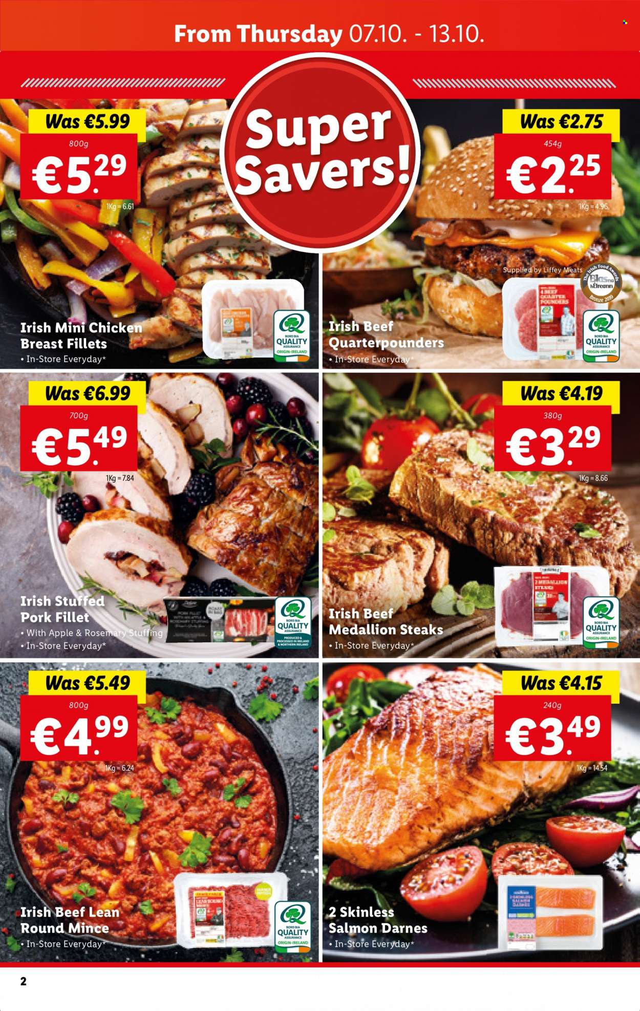 thumbnail - Lidl offer  - 07.10.2021 - 13.10.2021 - Sales products - salmon, steak, pork meat, pork tenderloin, Apple. Page 2.