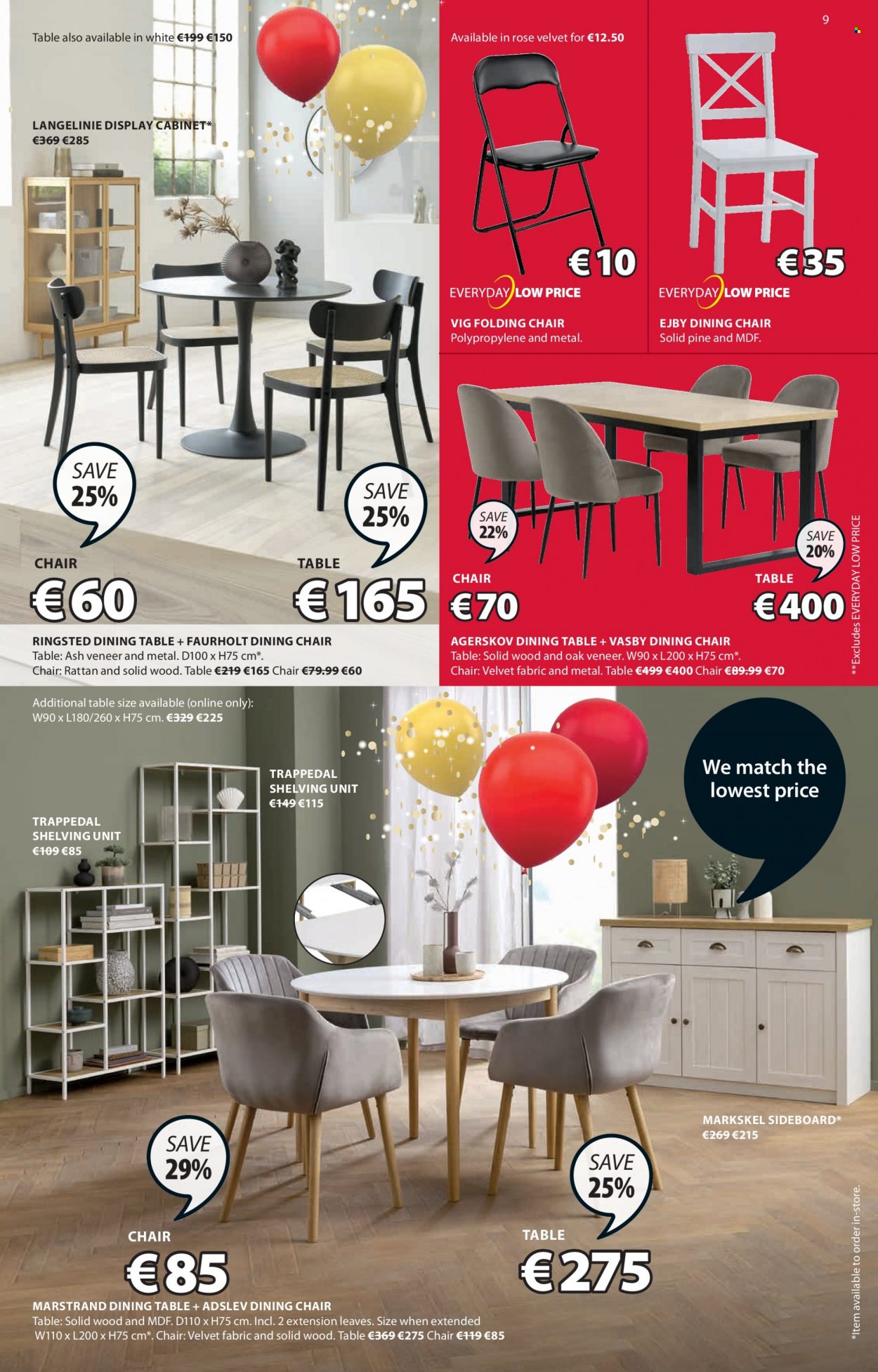 thumbnail - JYSK offer  - 07.10.2021 - 20.10.2021 - Sales products - cabinet, dining table, table, chair, dining chair, sideboard, shelves, shelf unit, folding chair, chair pad, rose. Page 9.
