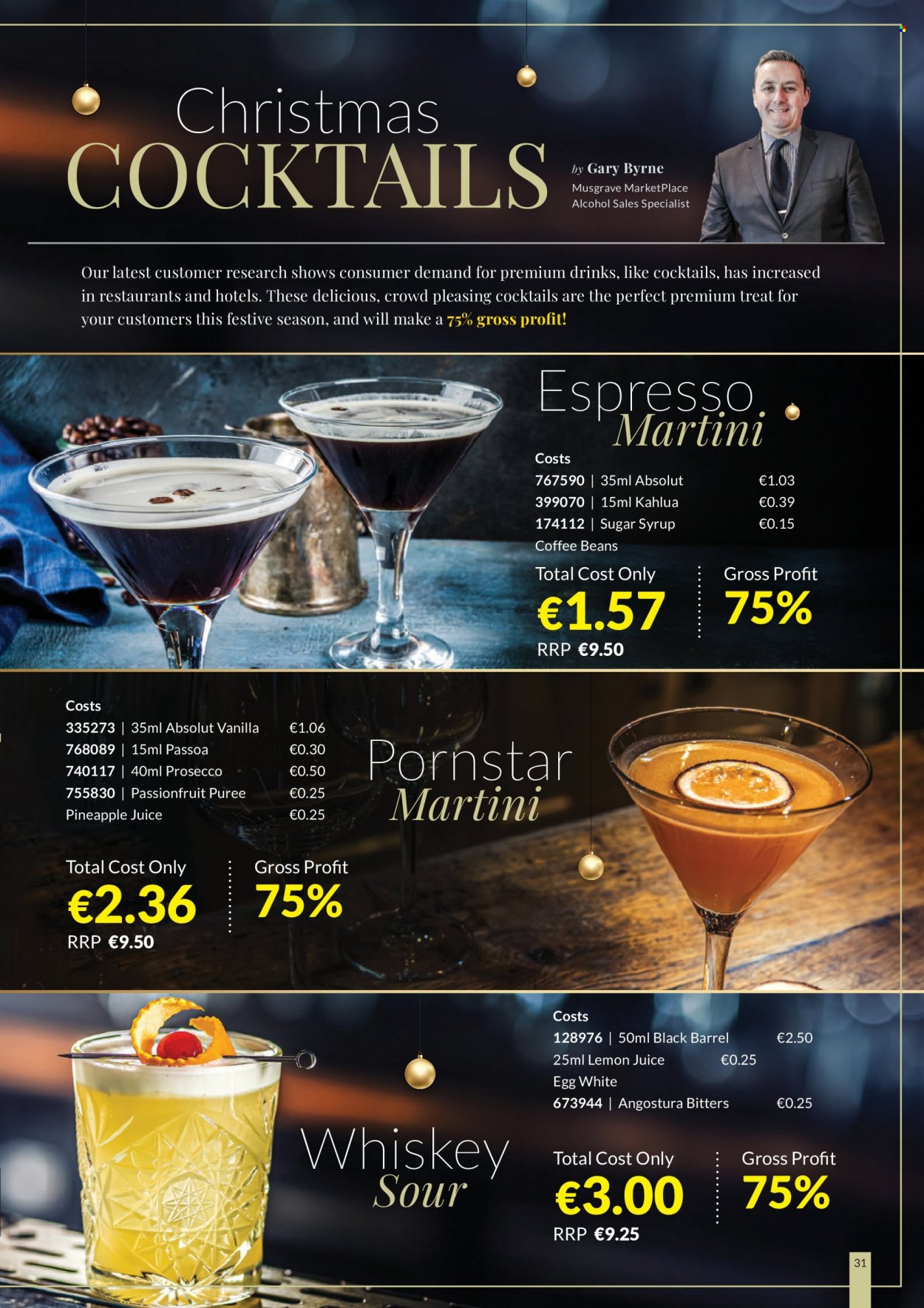 thumbnail - MUSGRAVE Market Place offer  - Sales products - pineapple, eggs, sugar, syrup, pineapple juice, lemon juice, Kahlúa, coffee beans, prosecco, alcohol, whiskey, Absolut, Martini, whisky. Page 31.