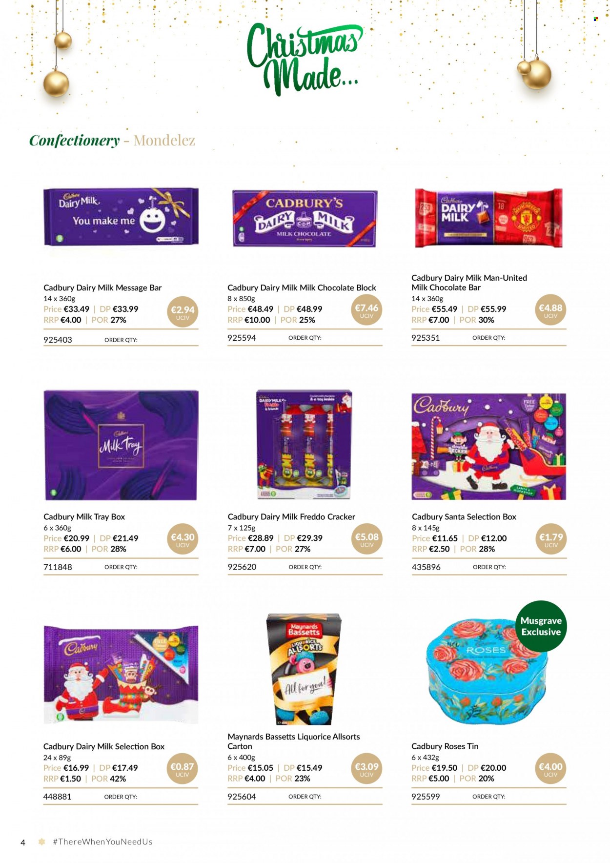 thumbnail - MUSGRAVE Market Place offer  - Sales products - milk chocolate, crackers, Santa, Milk Tray, Cadbury, Cadbury Roses, Dairy Milk, chocolate bar. Page 4.