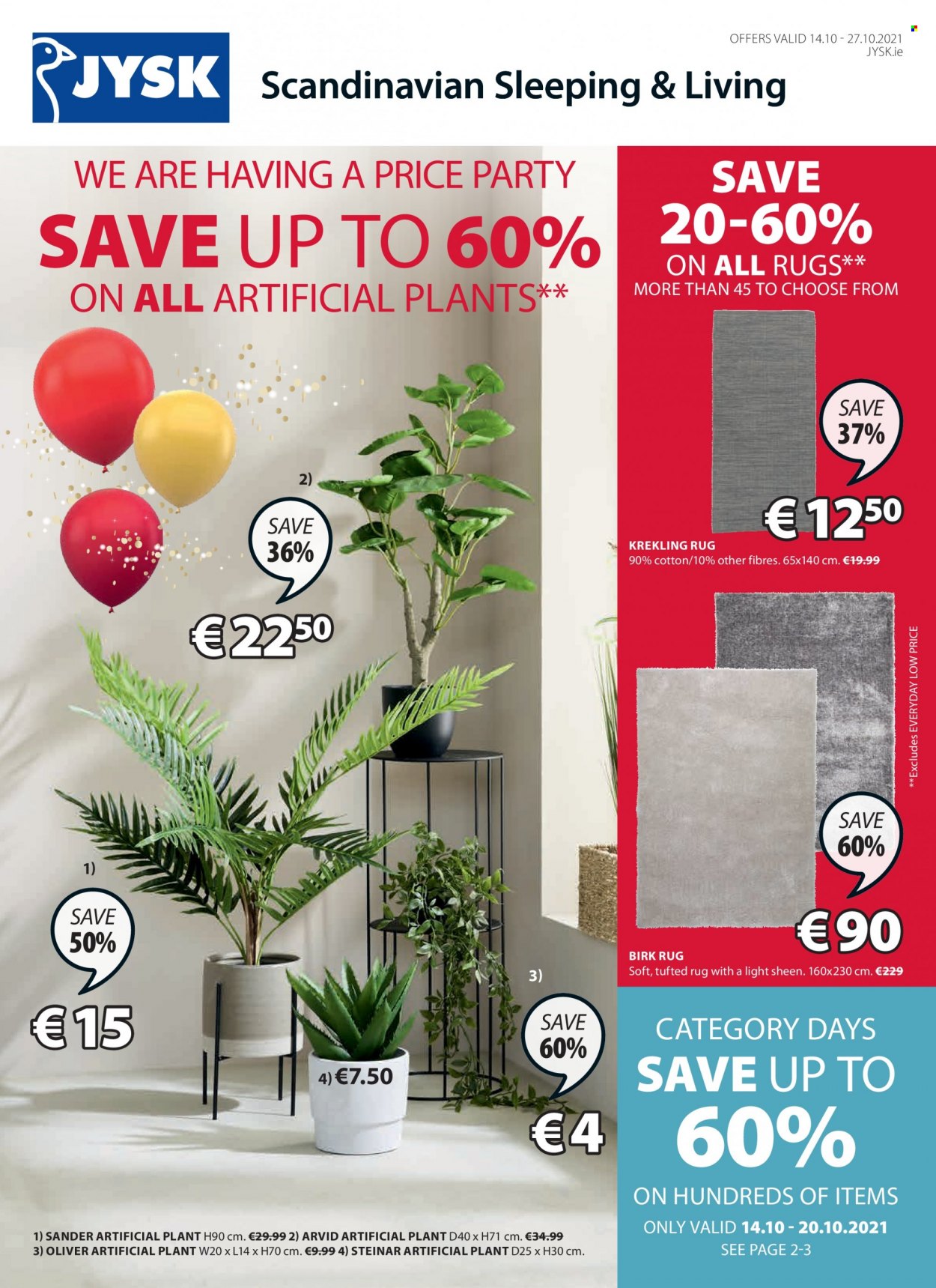 thumbnail - JYSK offer  - 14.10.2021 - 27.10.2021 - Sales products - artificial plant, rug. Page 1.