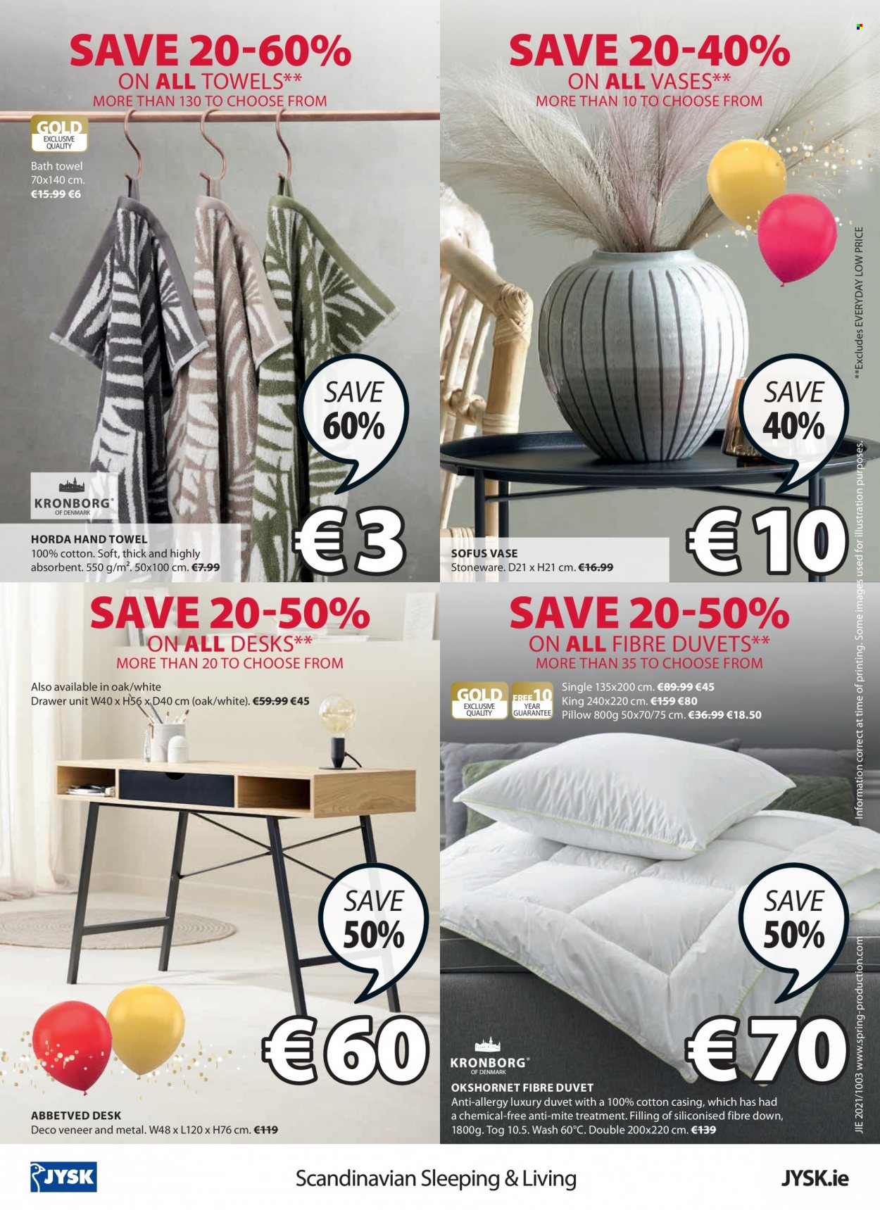 thumbnail - JYSK offer  - 14.10.2021 - 27.10.2021 - Sales products - drawer base, locker desk, cabinet with drawers, vase, stoneware, duvet, pillow, bath towel, towel, hand towel. Page 16.
