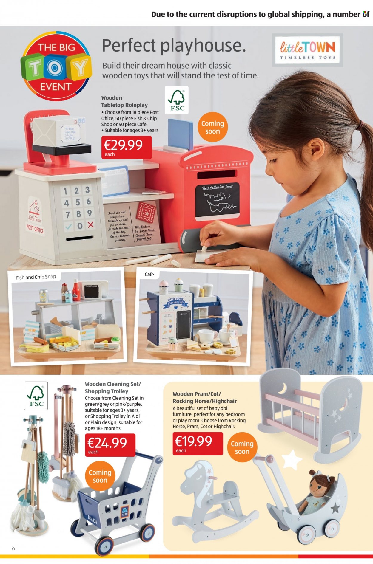 thumbnail - Aldi offer  - 21.10.2021 - 27.10.2021 - Sales products - cleaning set, trolley, high chair, doll, toys, pram, wooden toy. Page 6.