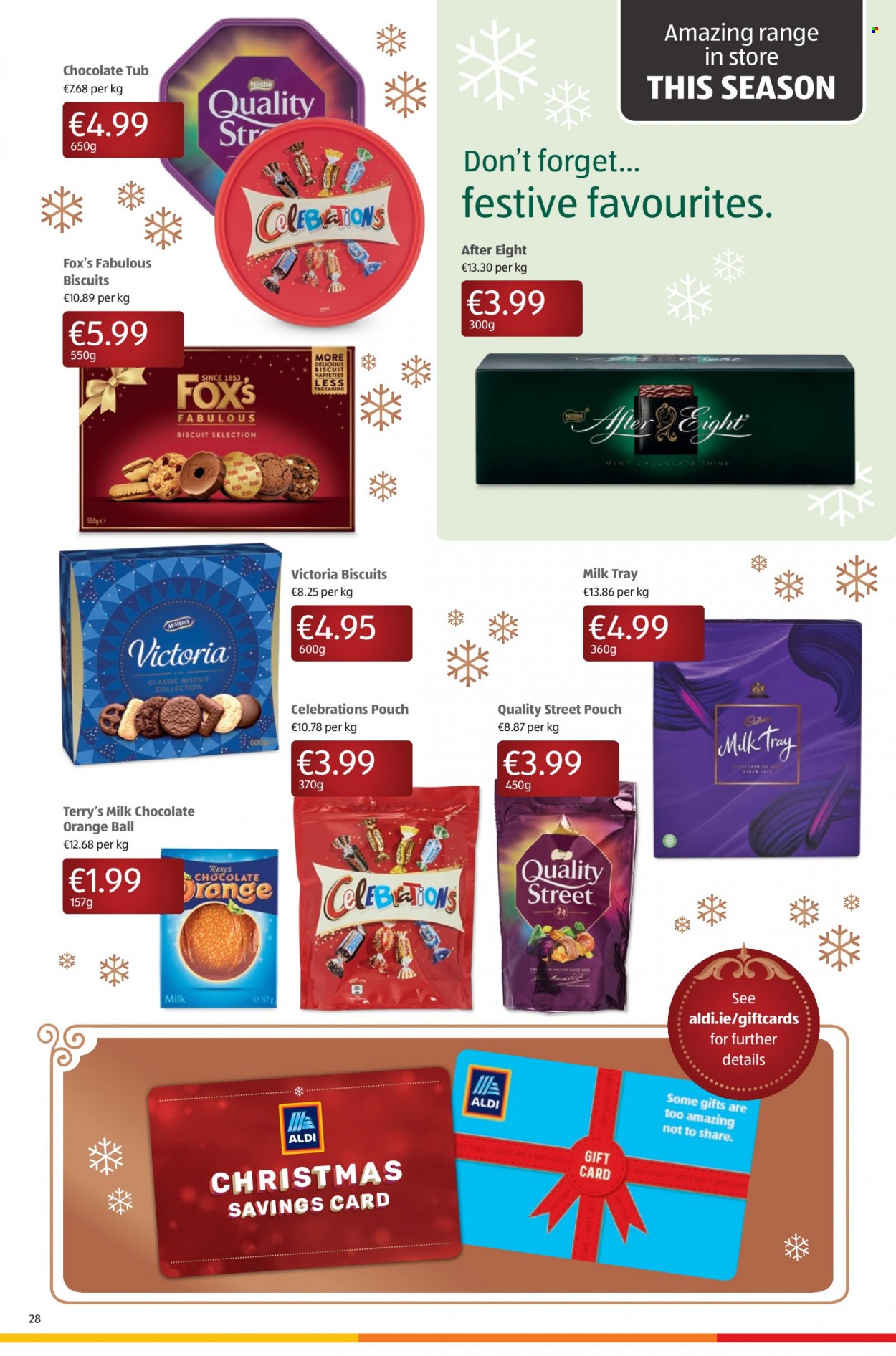 thumbnail - Aldi offer  - 21.10.2021 - 27.10.2021 - Sales products - milk chocolate, Nestlé, chocolate, biscuit, After Eight, Milk Tray, Victoria Sponge, Thins. Page 28.