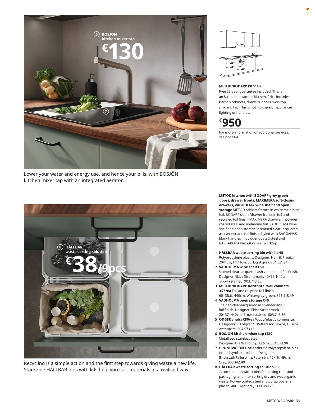 thumbnail - IKEA offer  - Sales products - cabinet, Metod, kitchen cabinet, chair, drawer fronts, wine shelf, sink, kitchen mixer, colander, mixer tap, bin. Page 33.