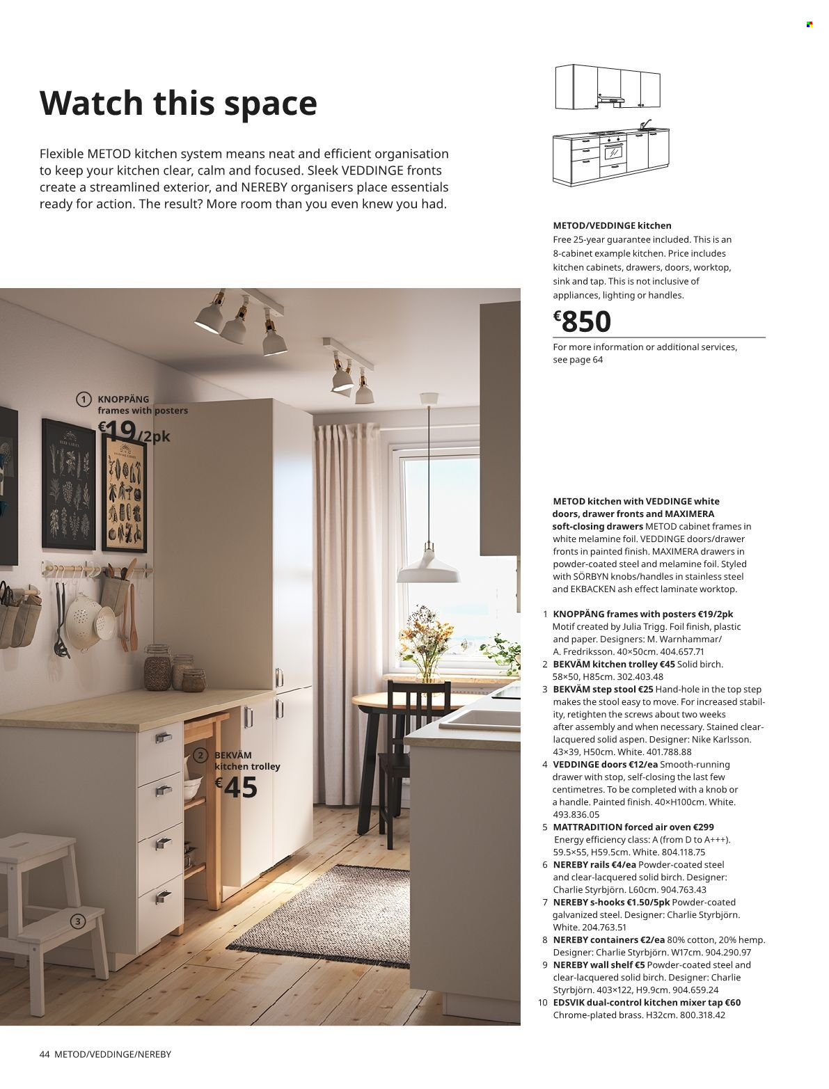 thumbnail - IKEA offer  - Sales products - cabinet, trolley, Metod, kitchen cabinet, stool, drawer fronts, wall shelf, sink, kitchen mixer, oven, step stool, mixer tap. Page 44.
