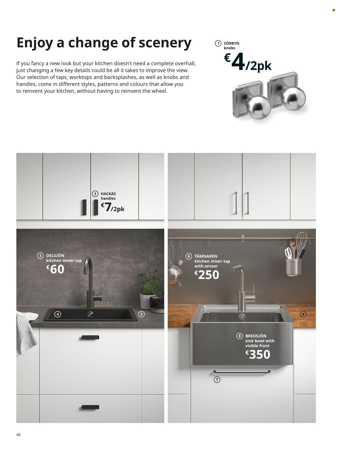 thumbnail - IKEA offer  - Sales products - sink, kitchen mixer, bowl, mixer tap. Page 46.