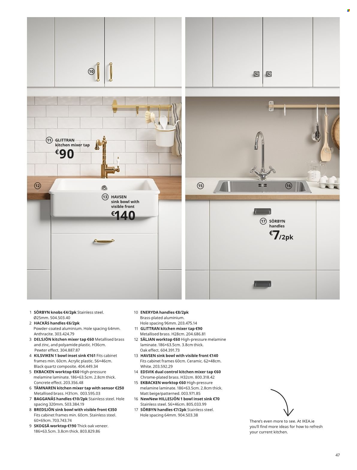 thumbnail - IKEA offer  - Sales products - cabinet, sink, kitchen mixer, bowl, mixer tap. Page 47.