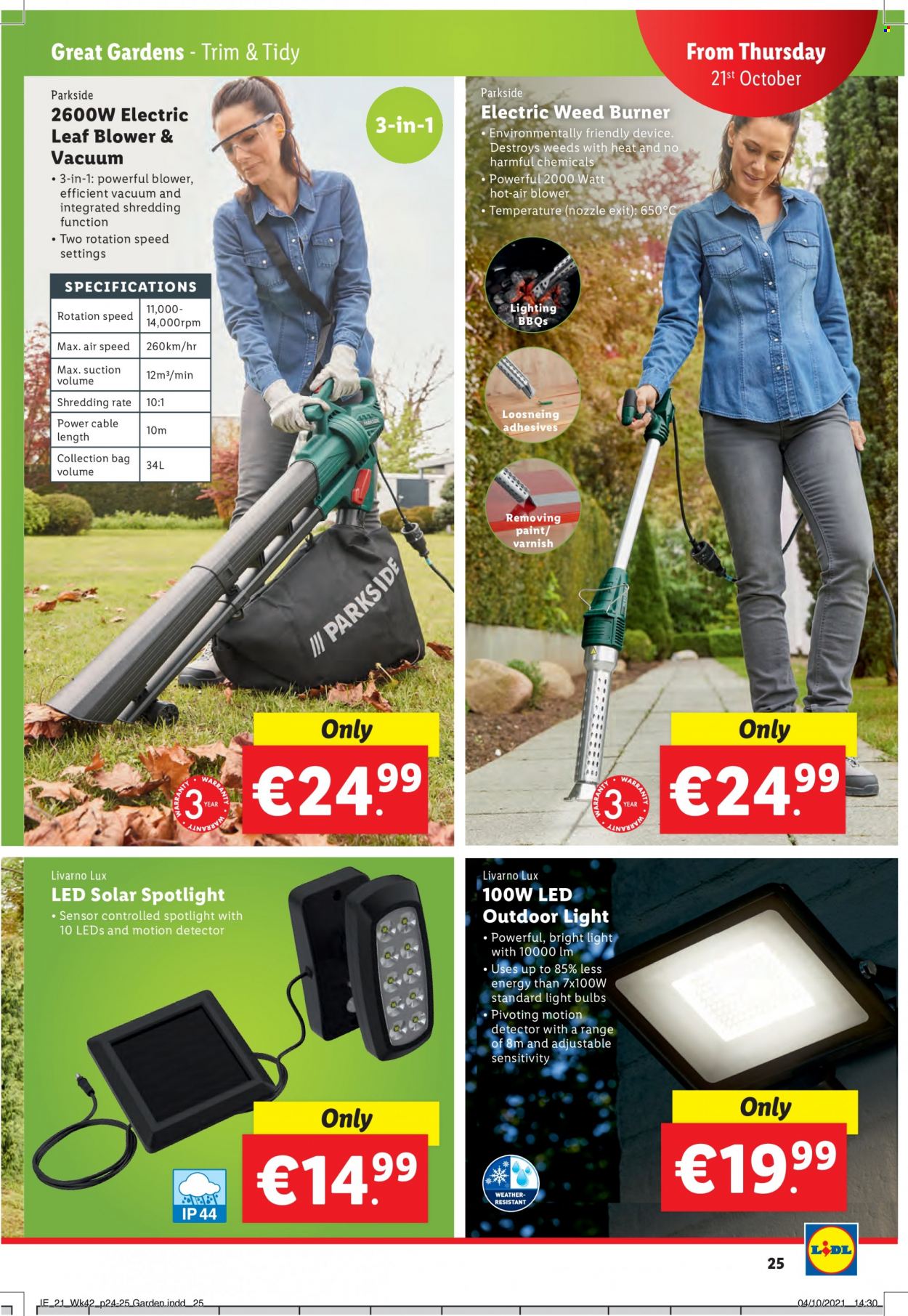 thumbnail - Lidl offer  - 21.10.2021 - 27.10.2021 - Sales products - Lux, bulb, light bulb, spotlight, leaf blower, Parkside, blower. Page 25.