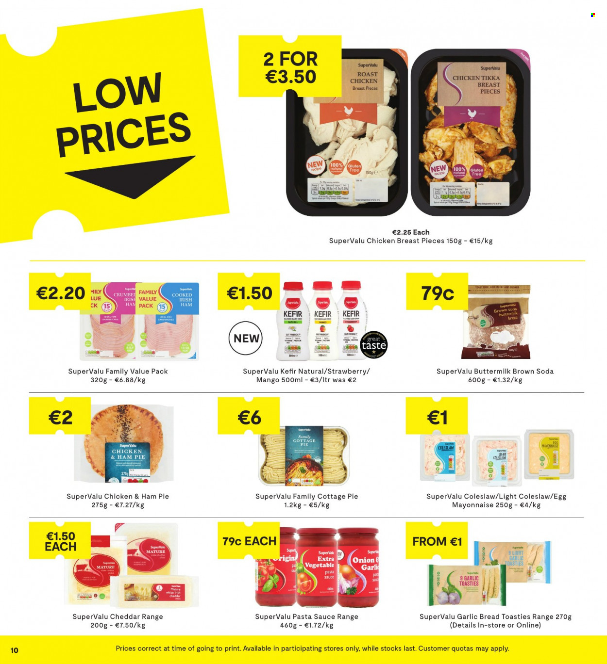thumbnail - SuperValu offer  - 21.10.2021 - 03.11.2021 - Sales products - bread, mango, coleslaw, chicken roast, pasta sauce, sandwich, sauce, ham, cheddar, cheese, buttermilk, kefir, eggs, yeast, mayonnaise, soda. Page 10.