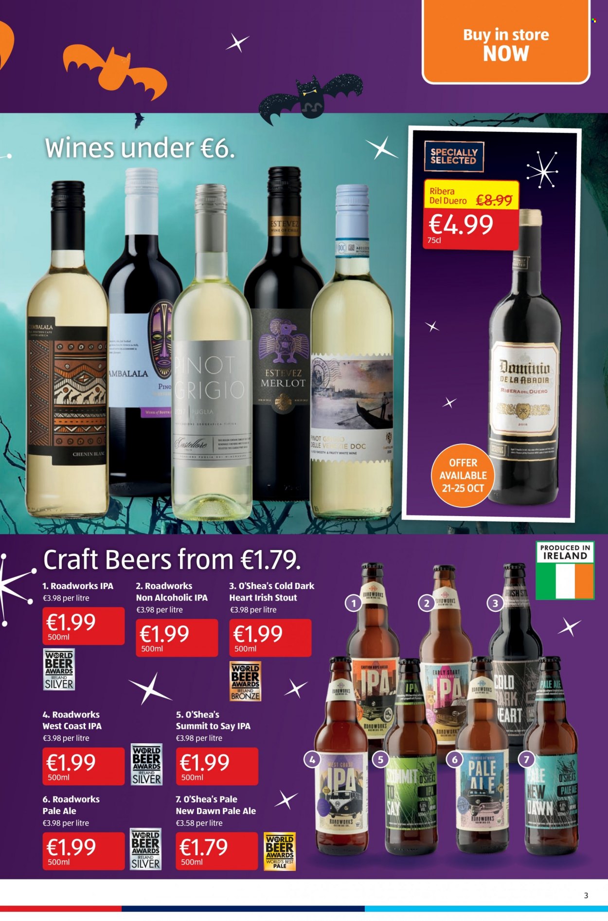 thumbnail - Aldi offer  - 28.10.2021 - 03.11.2021 - Sales products - red wine, white wine, wine, Merlot, Chenin Blanc, beer, IPA. Page 3.