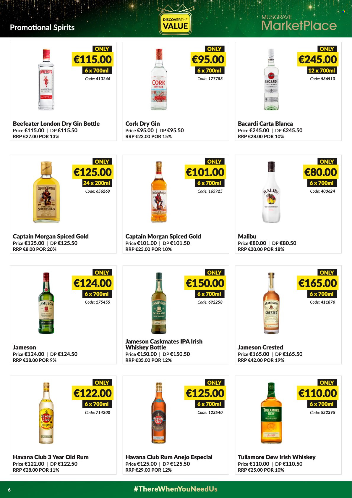 thumbnail - MUSGRAVE Market Place offer  - 24.10.2021 - 01.01.2022 - Sales products - Bacardi, Captain Morgan, gin, rum, whiskey, irish whiskey, Jameson, Beefeater, Malibu, whisky, IPA. Page 6.