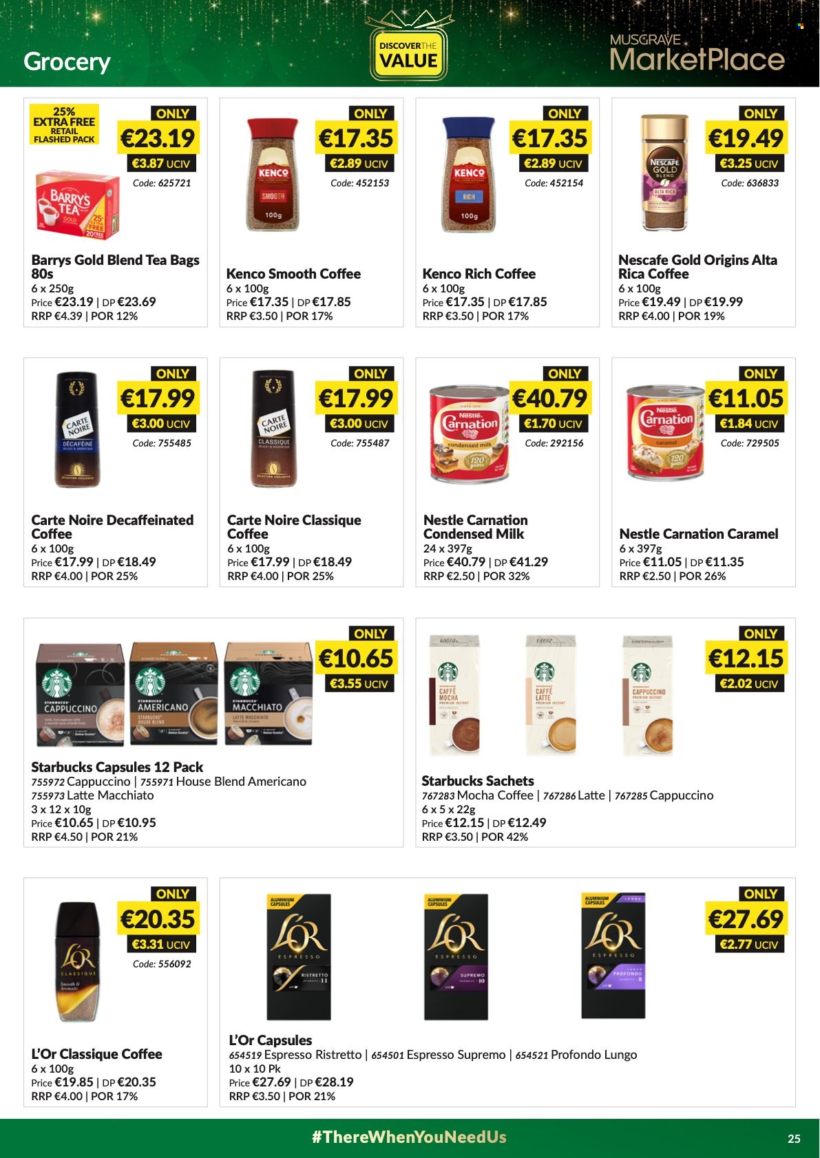thumbnail - MUSGRAVE Market Place offer  - 24.10.2021 - 20.11.2021 - Sales products - milk, condensed milk, Nestlé, tea bags, cappuccino, coffee, Nescafé, L'Or, Starbucks. Page 25.