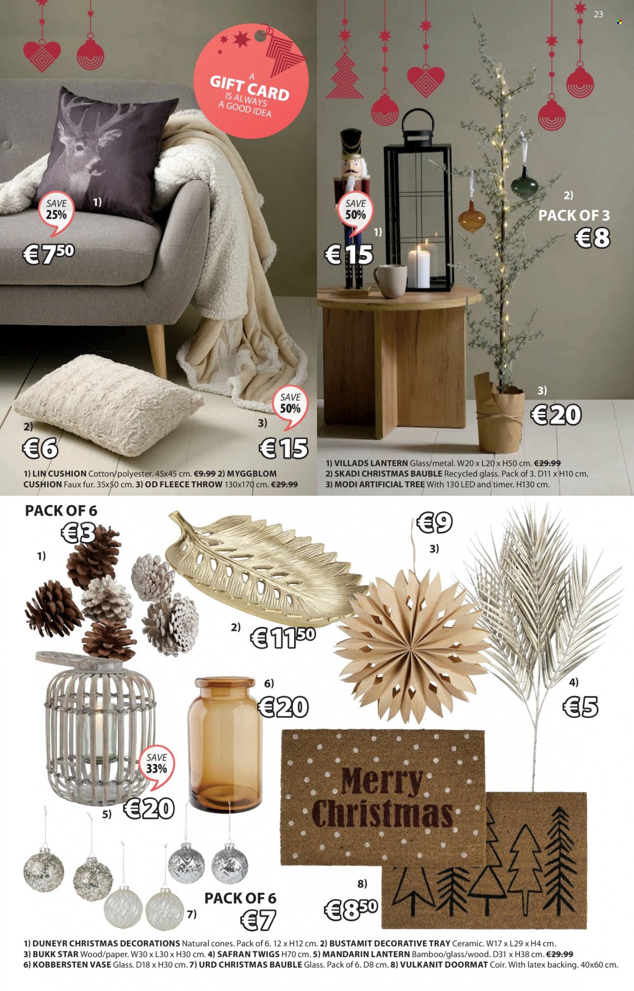 thumbnail - JYSK offer  - 28.10.2021 - 10.11.2021 - Sales products - cushion, lantern, vase, bauble, tray, paper, fleece throw, door mat. Page 23.