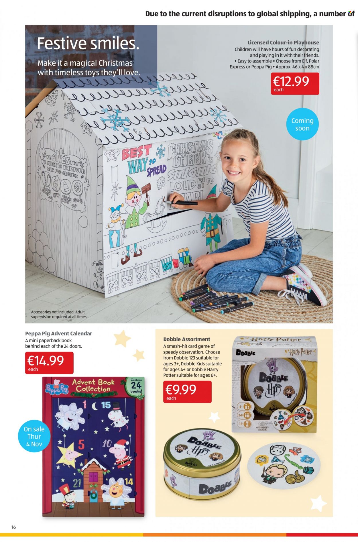thumbnail - Aldi offer  - 04.11.2021 - 10.11.2021 - Sales products - advent calendar, Peppa Pig, Harry Potter, calendar, book, Elf, toys. Page 16.