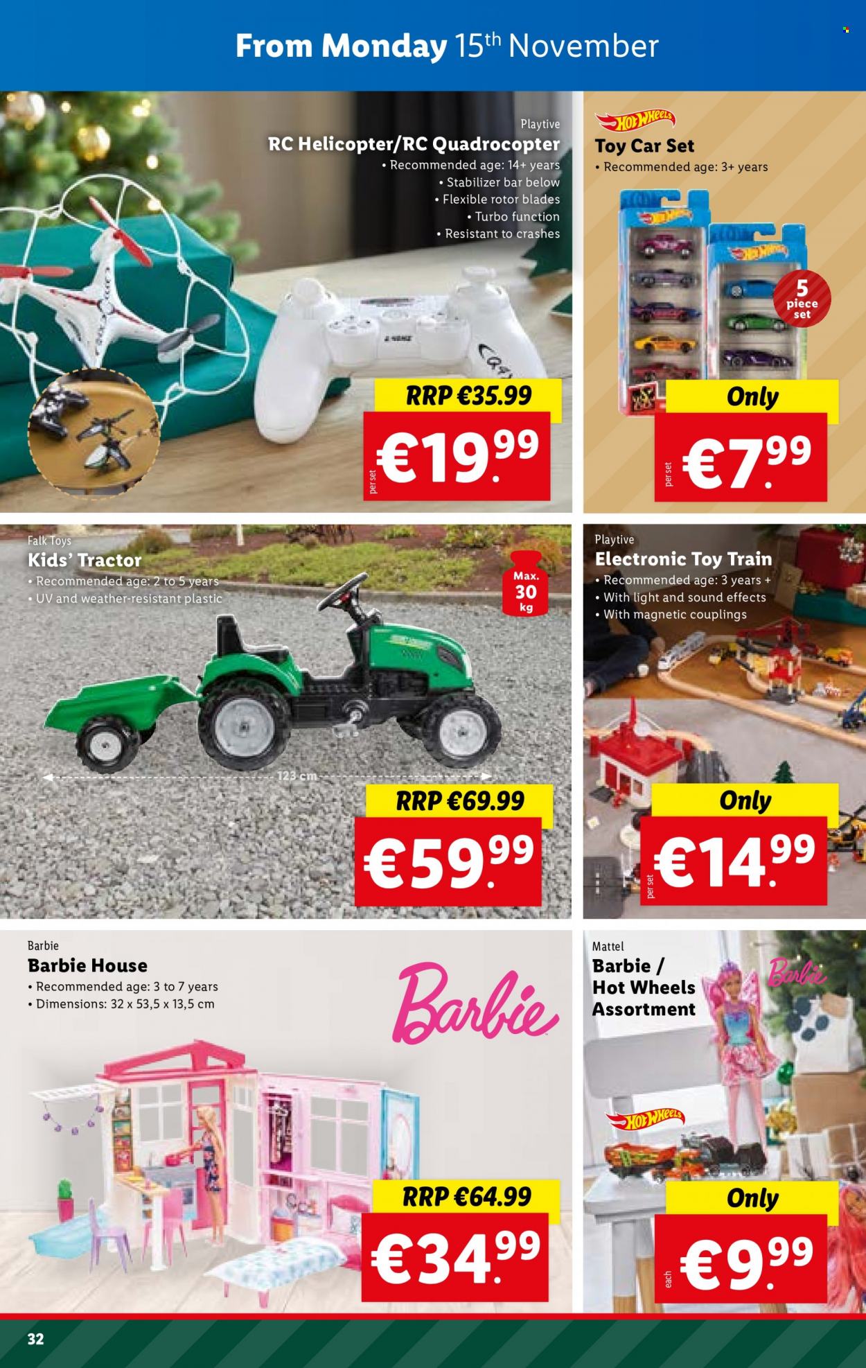 thumbnail - Lidl offer  - 11.11.2021 - 17.11.2021 - Sales products - Hot Wheels, Barbie, Mattel, toys, train, helicopter, tractor. Page 32.