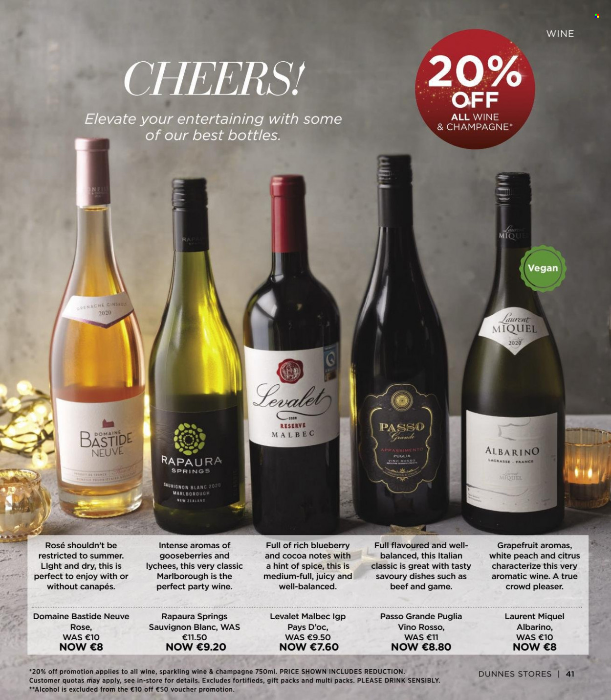 thumbnail - Dunnes Stores offer  - 05.11.2021 - 24.12.2021 - Sales products - grapefruits, cocoa, spice, red wine, sparkling wine, white wine, champagne, wine, alcohol, Grenache, Sauvignon Blanc, rosé wine. Page 41.