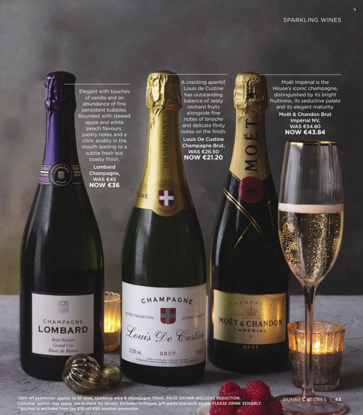 thumbnail - Dunnes Stores offer  - 05.11.2021 - 24.12.2021 - Sales products - brioche, sparkling wine, champagne, wine, Moët & Chandon, Cuvée, alcohol, aperitif. Page 43.