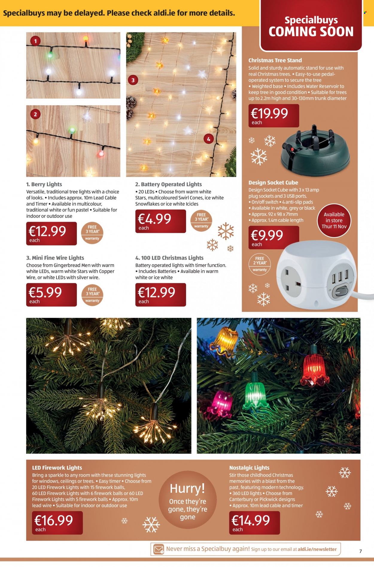 thumbnail - Aldi offer  - 11.11.2021 - 17.11.2021 - Sales products - Canterbury, gingerbread, switch, tree stand. Page 7.