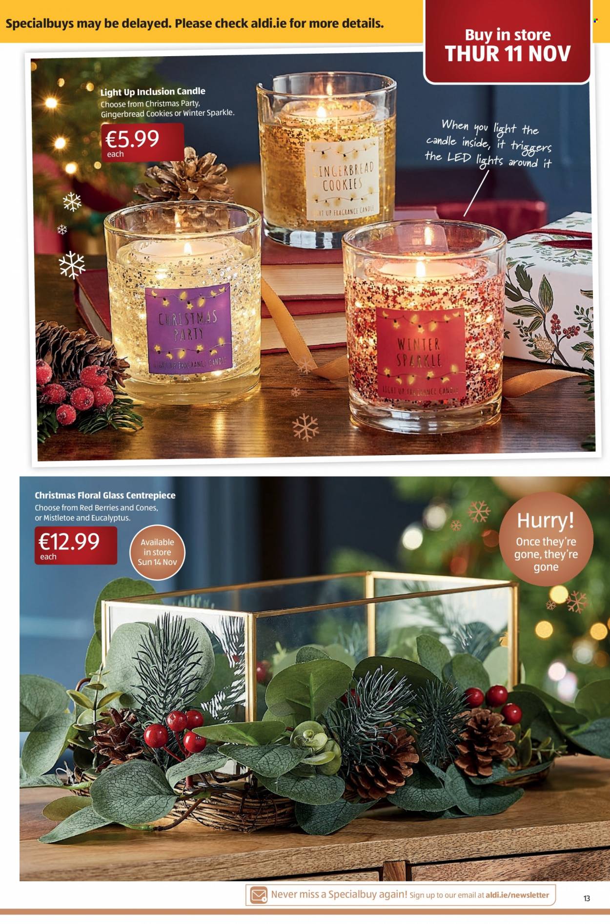 thumbnail - Aldi offer  - 11.11.2021 - 17.11.2021 - Sales products - gingerbread, cookies, gingerbread cookies, candle. Page 13.