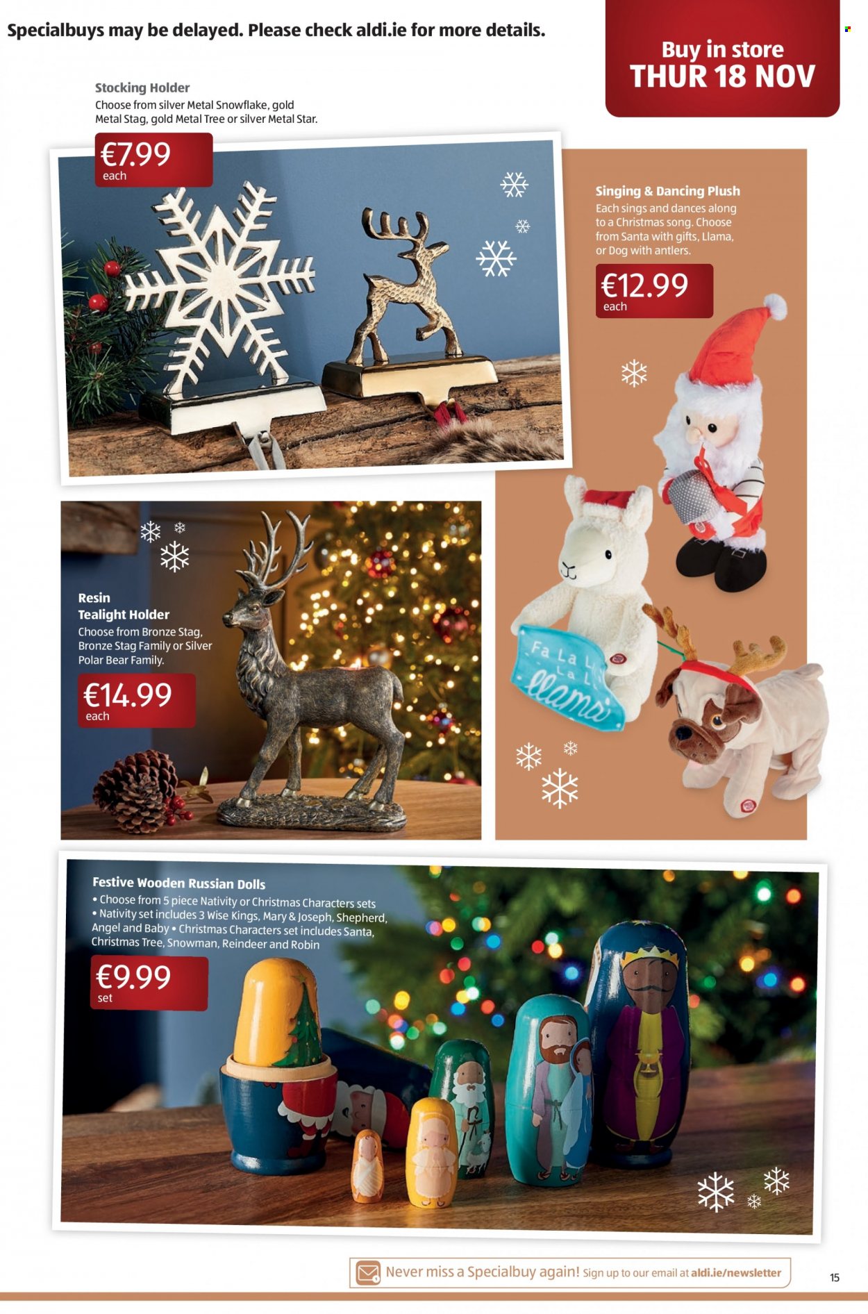 thumbnail - Aldi offer  - 18.11.2021 - 24.11.2021 - Sales products - Santa, holder, tealight, doll, reindeer. Page 15.