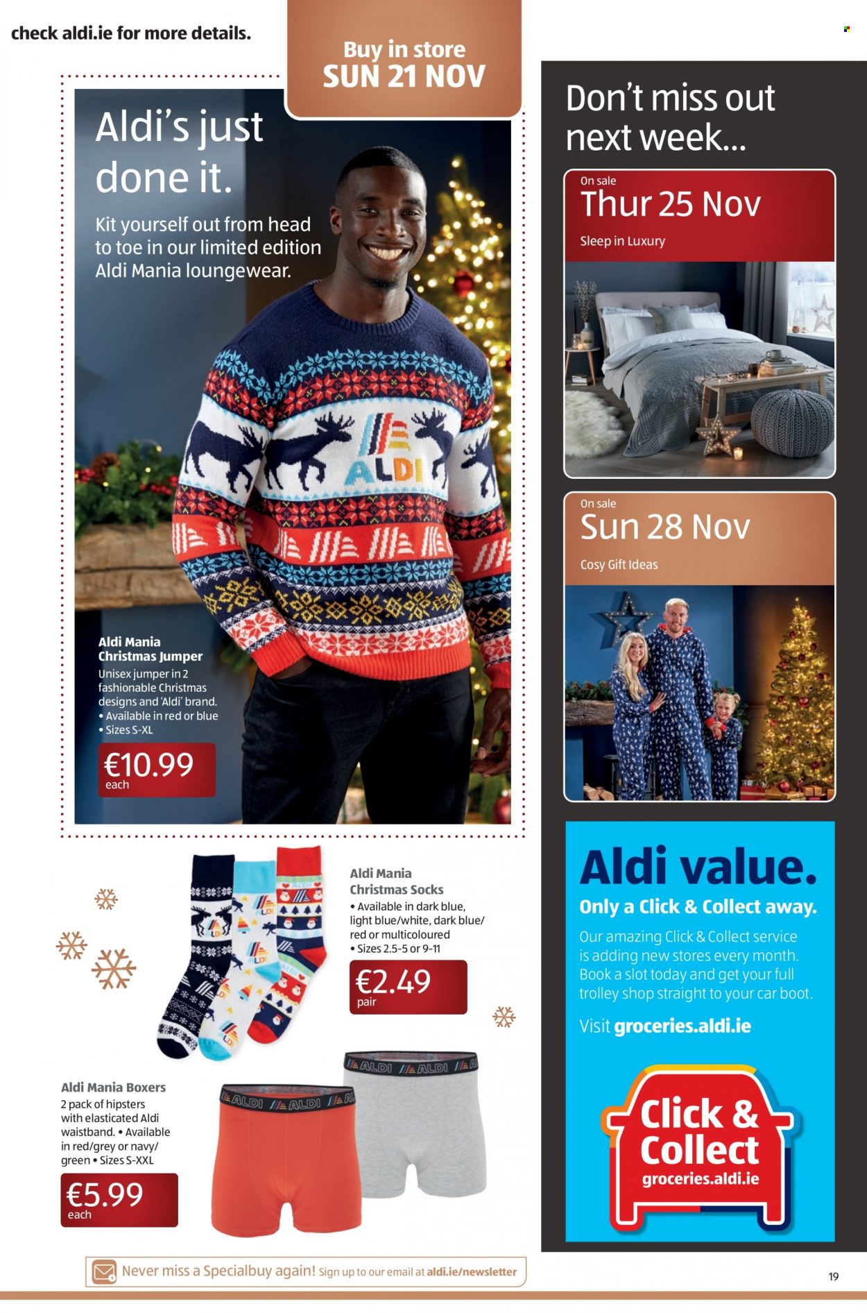 thumbnail - Aldi offer  - 18.11.2021 - 24.11.2021 - Sales products - trolley, book, loungewear, sweater, socks. Page 19.