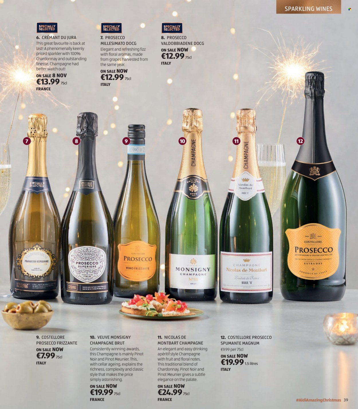 thumbnail - Aldi offer  - Sales products - Magnum, sparkling wine, spumante, white wine, champagne, prosecco, Chardonnay, aperitif, watch. Page 39.