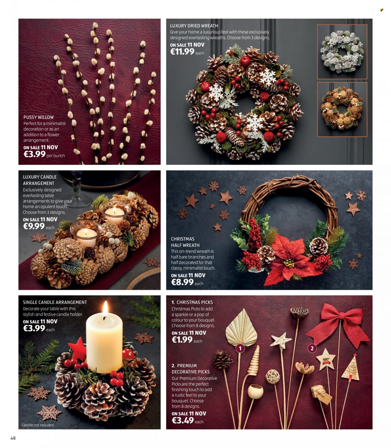 thumbnail - Aldi offer  - Sales products - candle holder, candle, bouquet. Page 48.