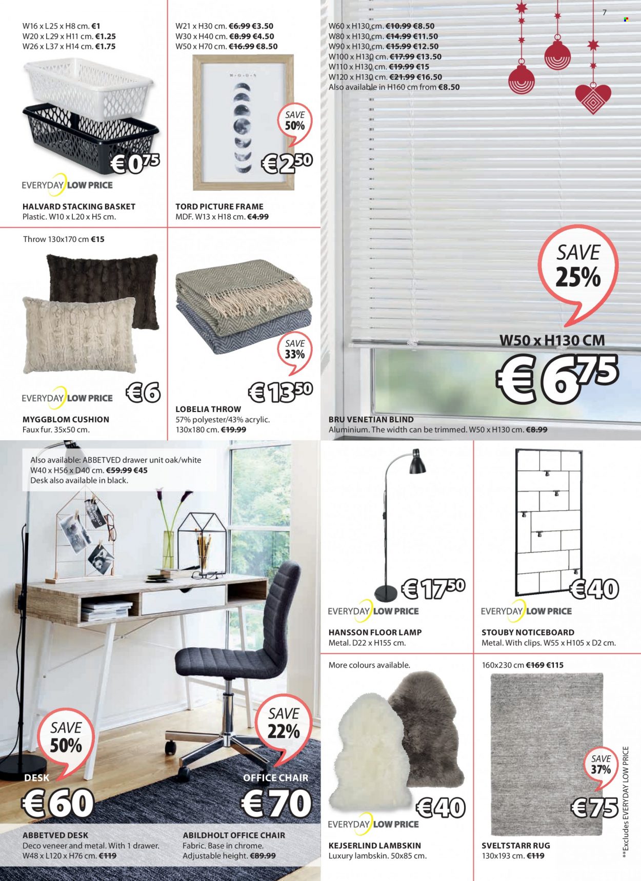 thumbnail - JYSK offer  - 18.11.2021 - 01.12.2021 - Sales products - chair, drawer base, locker desk, desk, office chair, cabinet with drawers, cushion, picture frame, basket, wool throw, lamp, floor lamp, rug. Page 7.