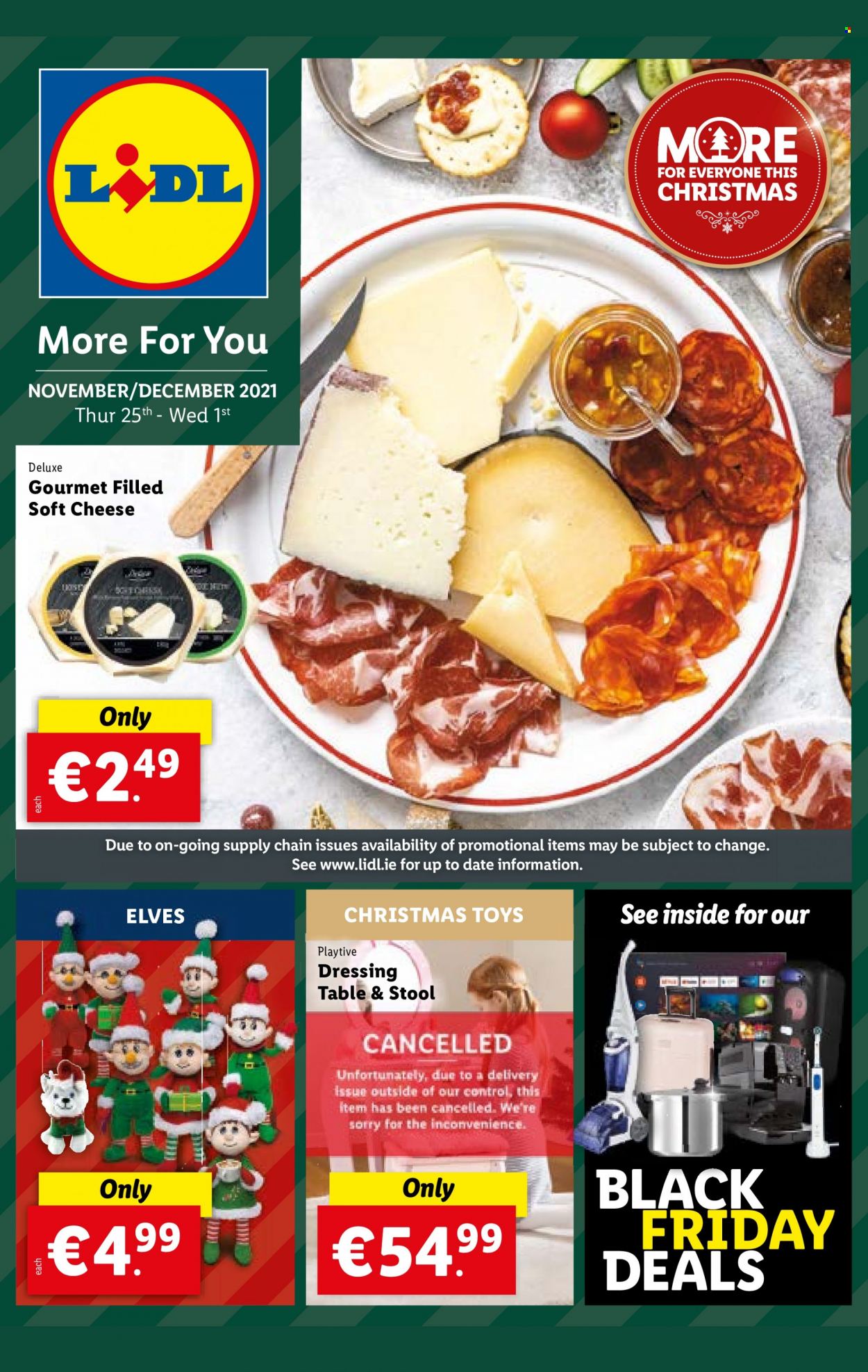 thumbnail - Lidl offer  - 25.11.2021 - 01.12.2021 - Sales products - table, stool, dressing table, soft cheese, toys. Page 1.