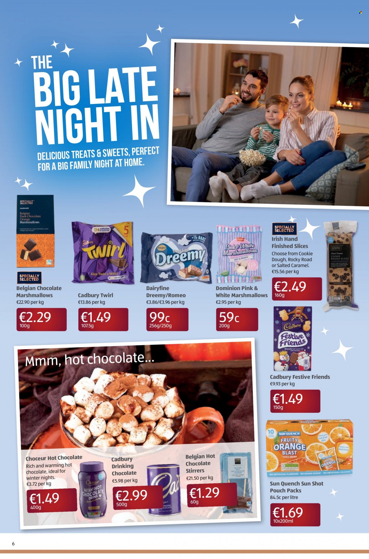 thumbnail - Aldi offer  - 25.11.2021 - 01.12.2021 - Sales products - cookie dough, marshmallows, biscuit, dark chocolate, Cadbury, juice, chocolate drink, hot chocolate. Page 8.