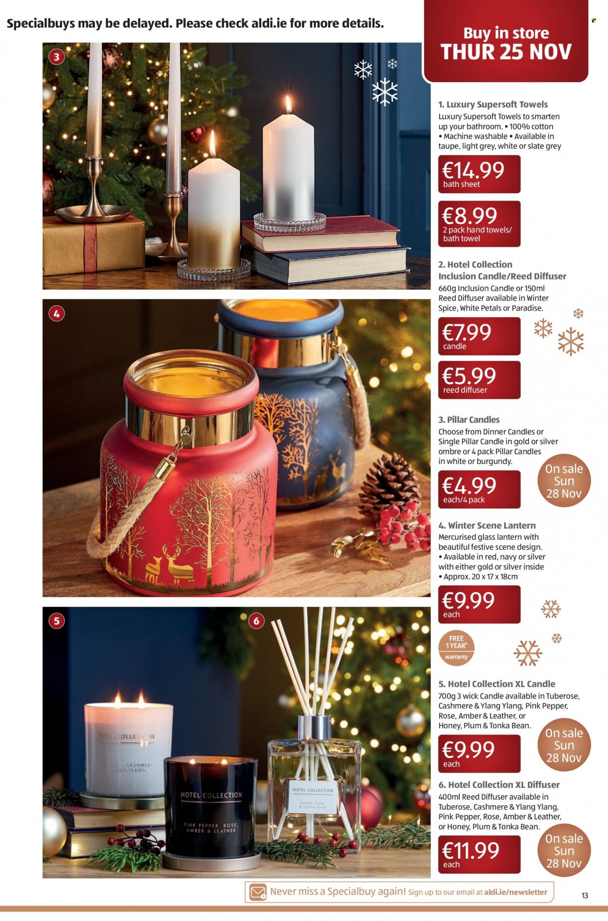thumbnail - Aldi offer  - 25.11.2021 - 01.12.2021 - Sales products - pepper, spice, wine, rosé wine, candle, diffuser, bath towel, towel, hand towel, rose. Page 15.