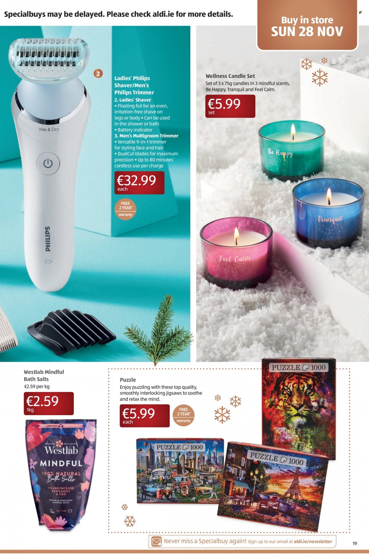 thumbnail - Aldi offer  - 25.11.2021 - 01.12.2021 - Sales products - Philips, shaver, trimmer, candle, puzzle. Page 21.
