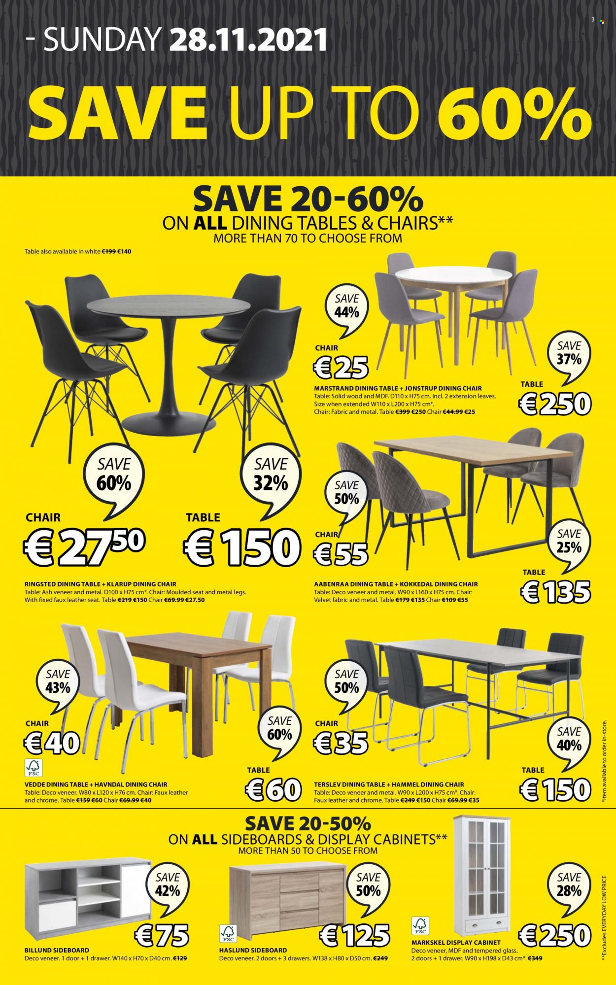 thumbnail - JYSK offer  - 25.11.2021 - 28.11.2021 - Sales products - cabinet, dining table, table, chair, dining chair, sideboard, chair pad. Page 3.