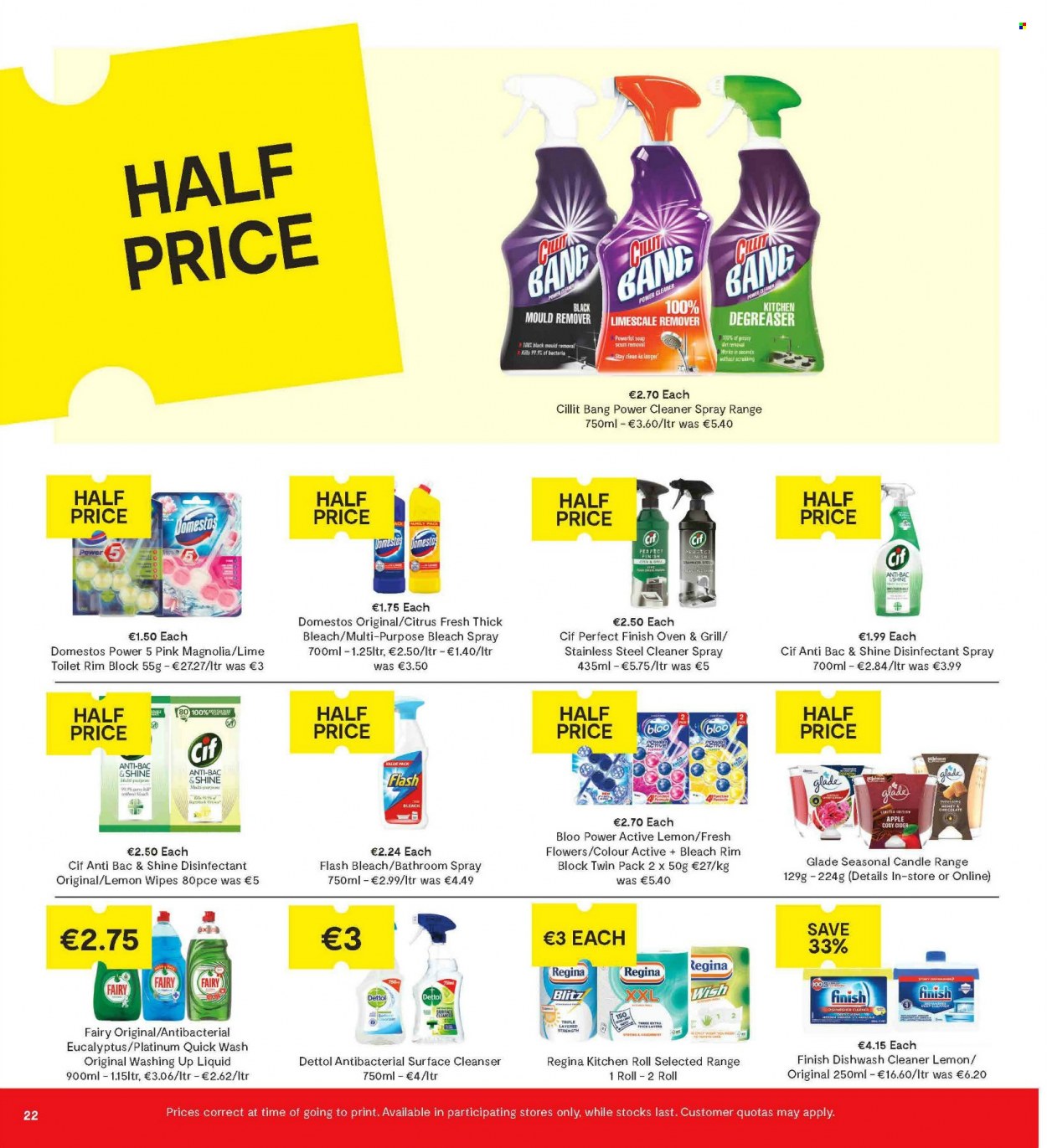 thumbnail - SuperValu offer  - 25.11.2021 - 08.12.2021 - Sales products - cider, wipes, Dettol, Domestos, cleaner, bleach, desinfection, Fairy, Cif, thick bleach, dishwashing liquid, cleanser, antibacterial spray, candle, Glade. Page 22.