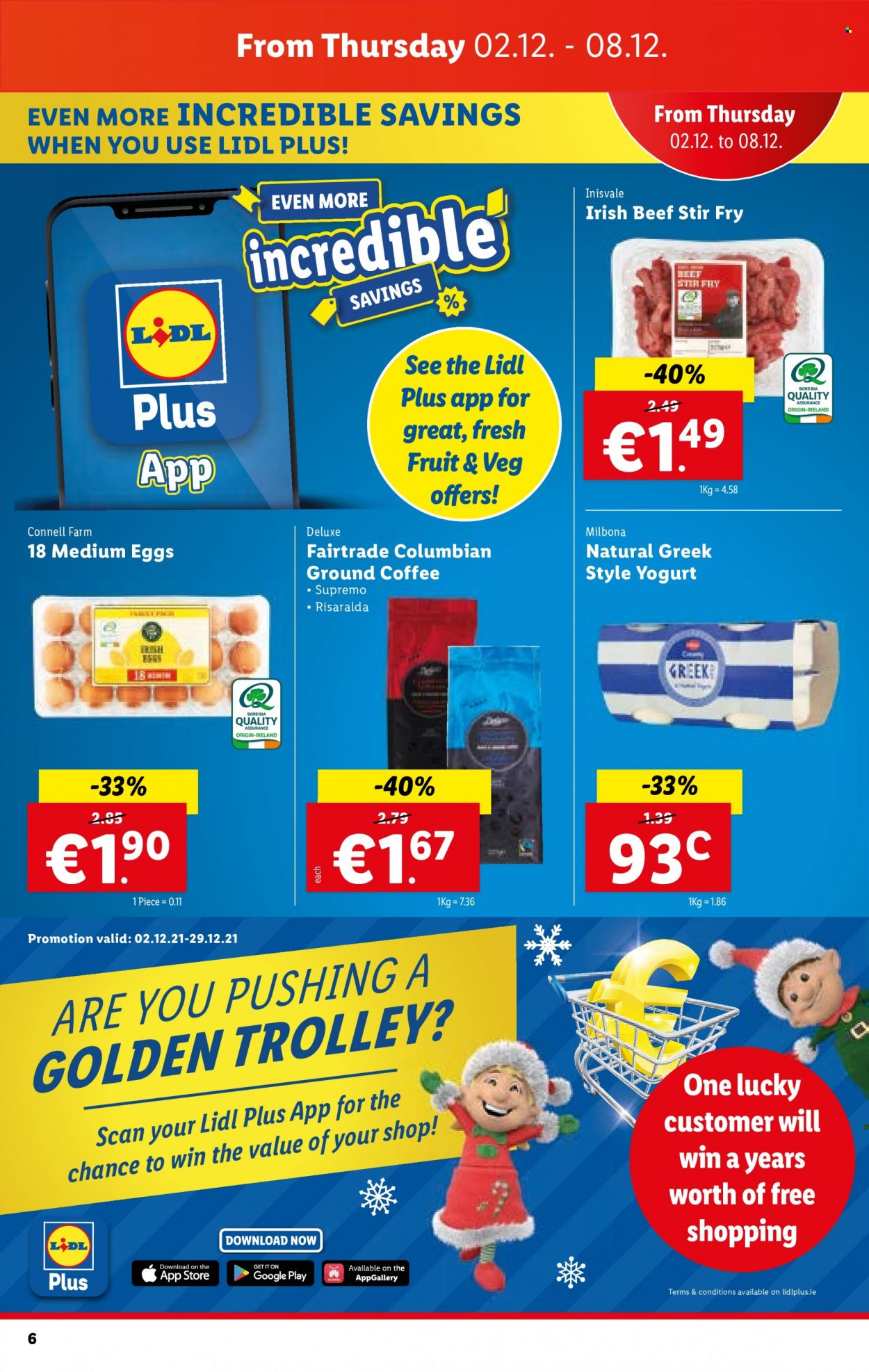 thumbnail - Lidl offer  - 02.12.2021 - 08.12.2021 - Sales products - trolley, yoghurt, eggs, coffee, ground coffee. Page 6.
