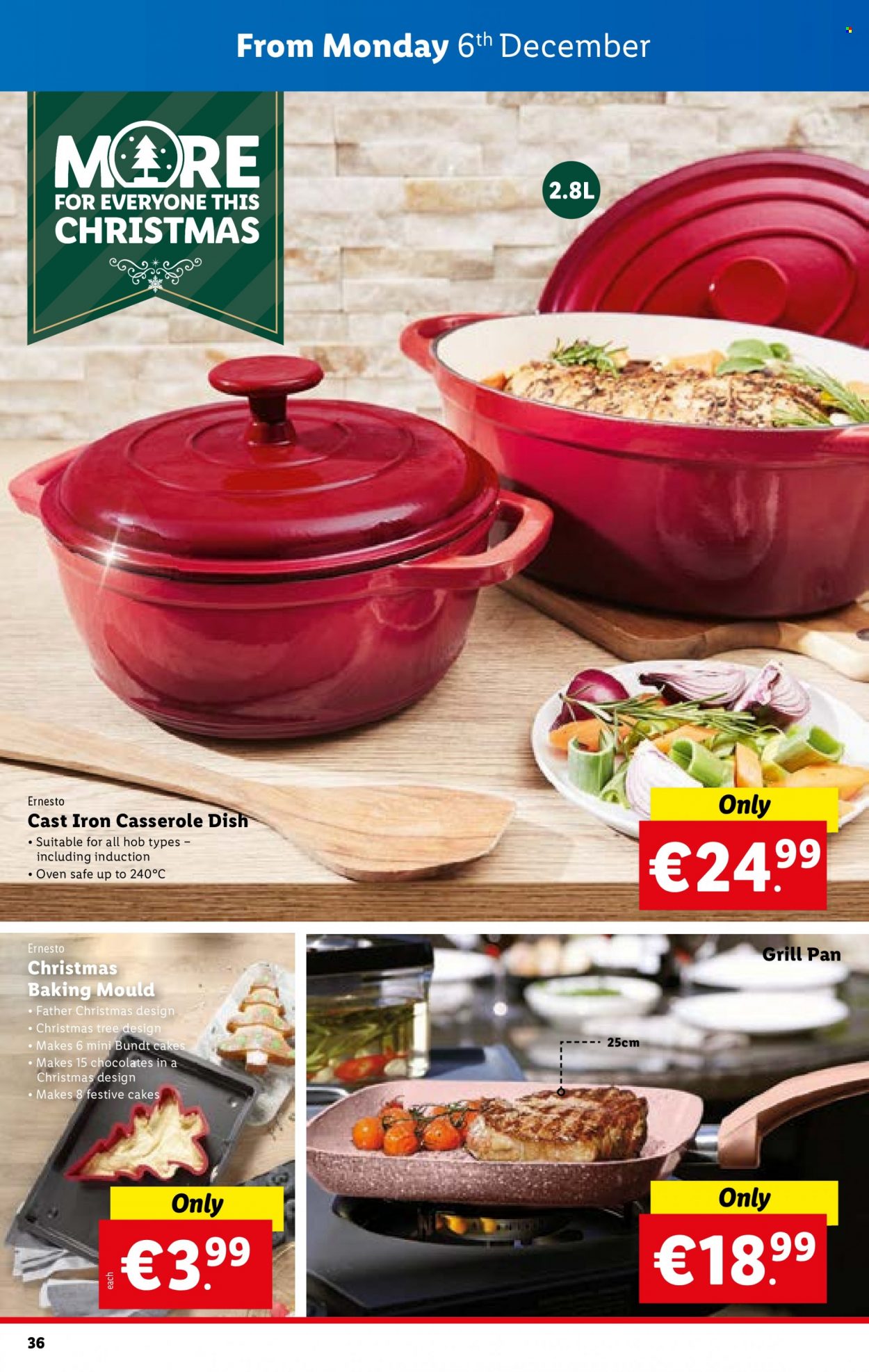 thumbnail - Lidl offer  - 02.12.2021 - 08.12.2021 - Sales products - christmas tree, cake, bundt, chocolate, Ernesto, pan, grill pan, casserole, oven, hob. Page 36.