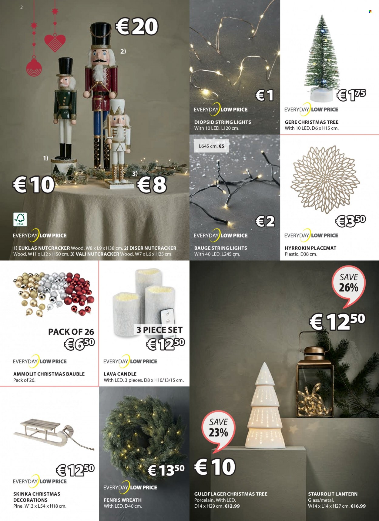 thumbnail - JYSK offer  - 29.11.2021 - 08.12.2021 - Sales products - wreath, christmas tree, lantern, placemat, bauble, candle, string lights. Page 2.